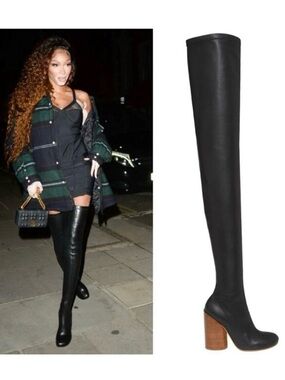 Burberry Thames Zip Up Over The Knee Faux Leather Boots Size 37